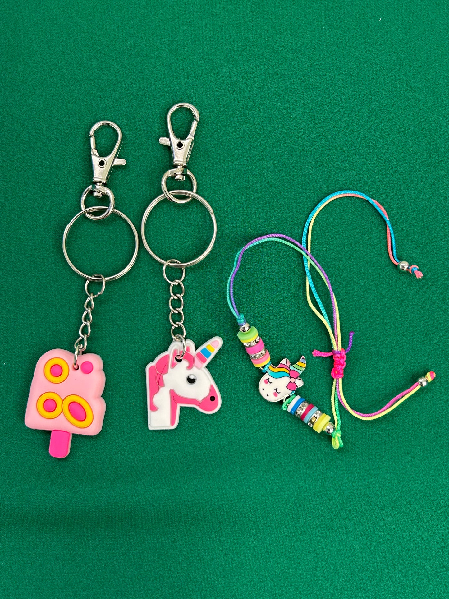 Children’s key ring//bag charm with bracelet sets - variety of colours