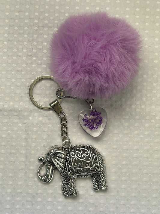 Adult key ring//bag chain - elephant - purple extras