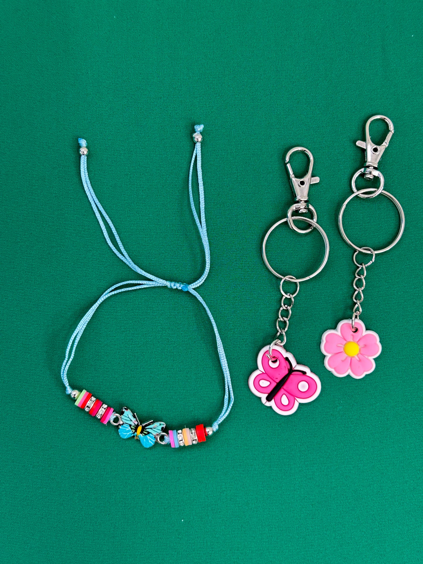 Children’s key ring//bag charm with bracelet sets - variety of colours