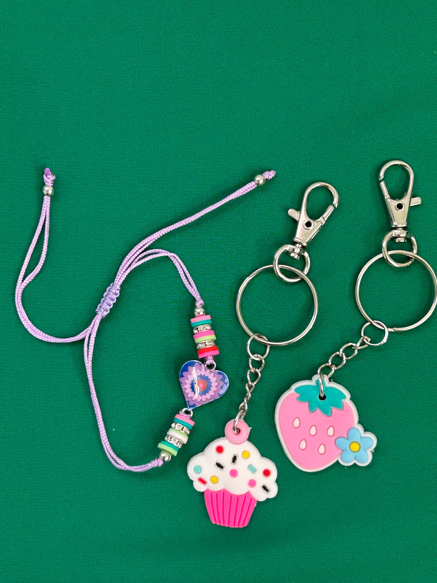 Children’s key ring//bag charm with bracelet sets - variety of colours