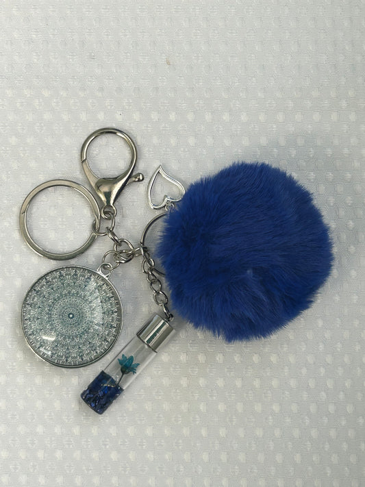 Adult key ring//bag chain - double sided picture locket - bright blue