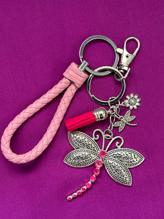 Adult key ring//bag chain - Large butterfly - hot pink