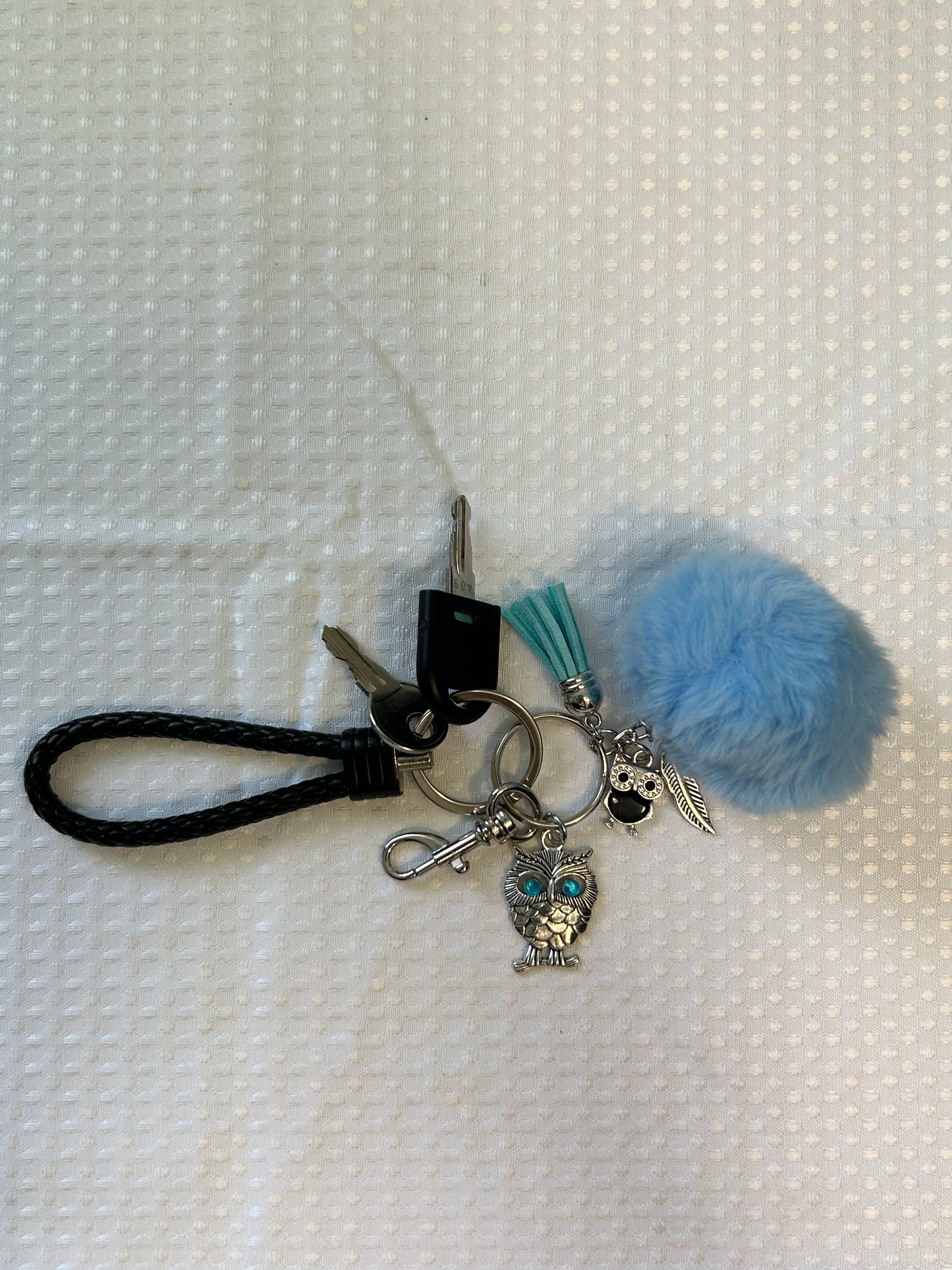 Adult key ring//bag  chain - brilliant blue - owl charm