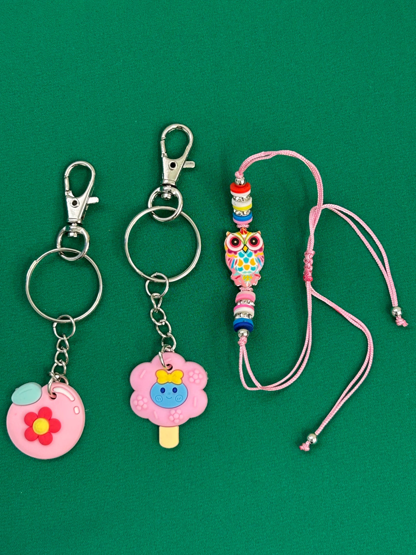 Children’s key ring//bag charm with bracelet sets - variety of colours