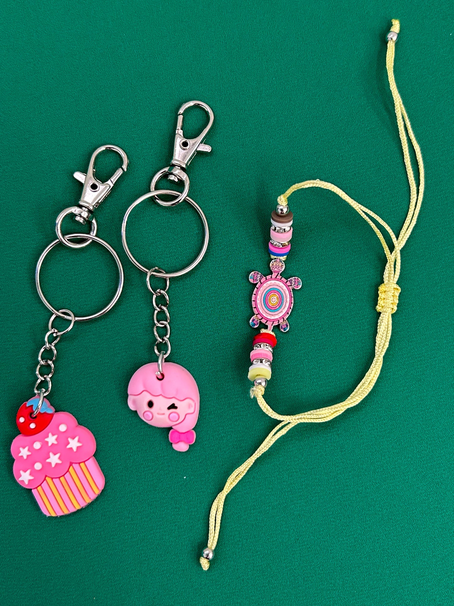 Children’s key ring//bag charm with bracelet sets - variety of colours