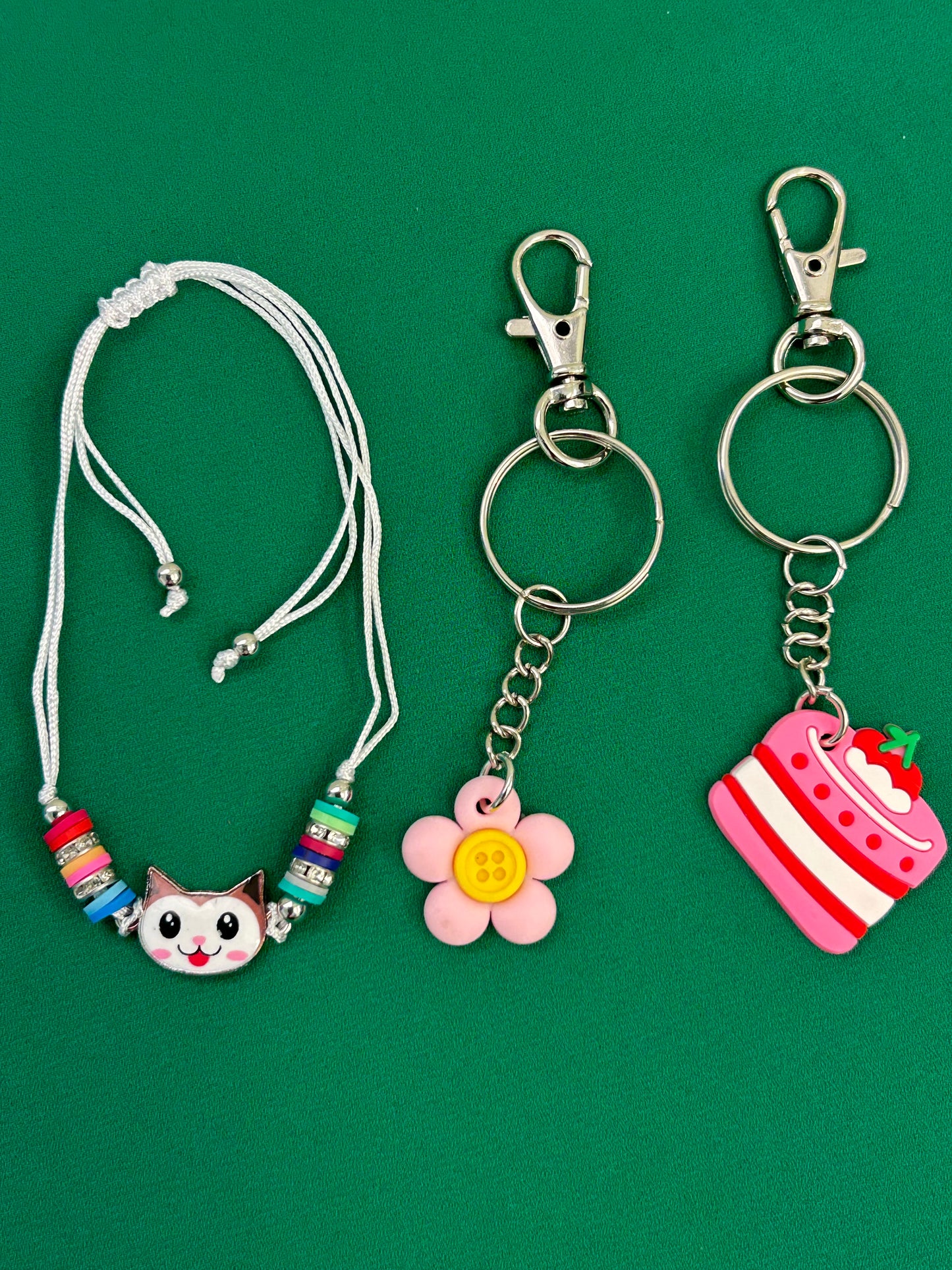 Children’s key ring//bag charm with bracelet sets - variety of colours