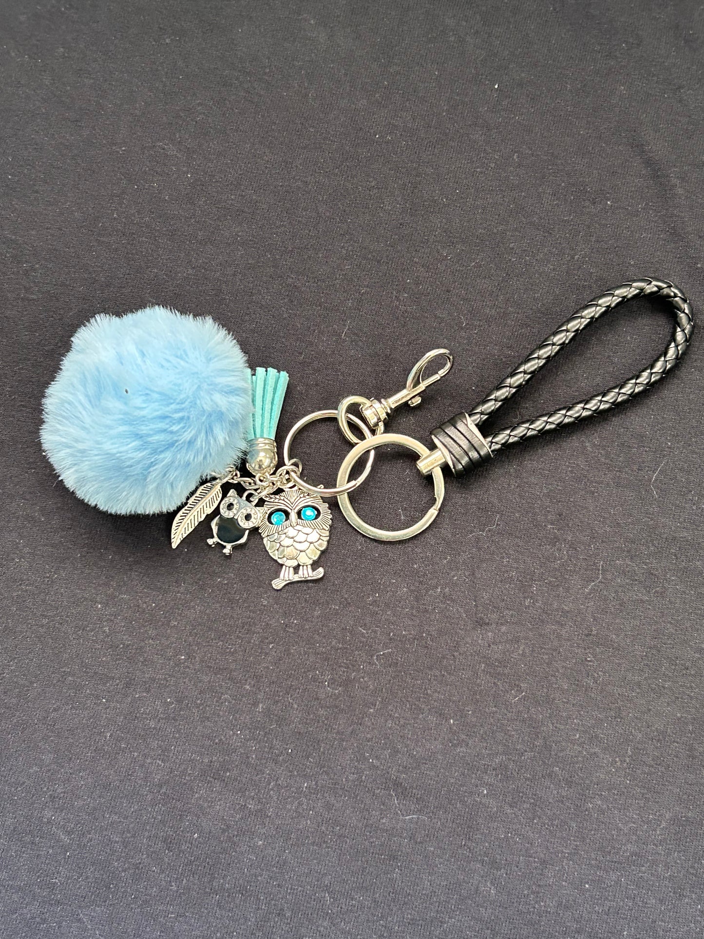 Adult key ring//bag  chain - brilliant blue - owl charm