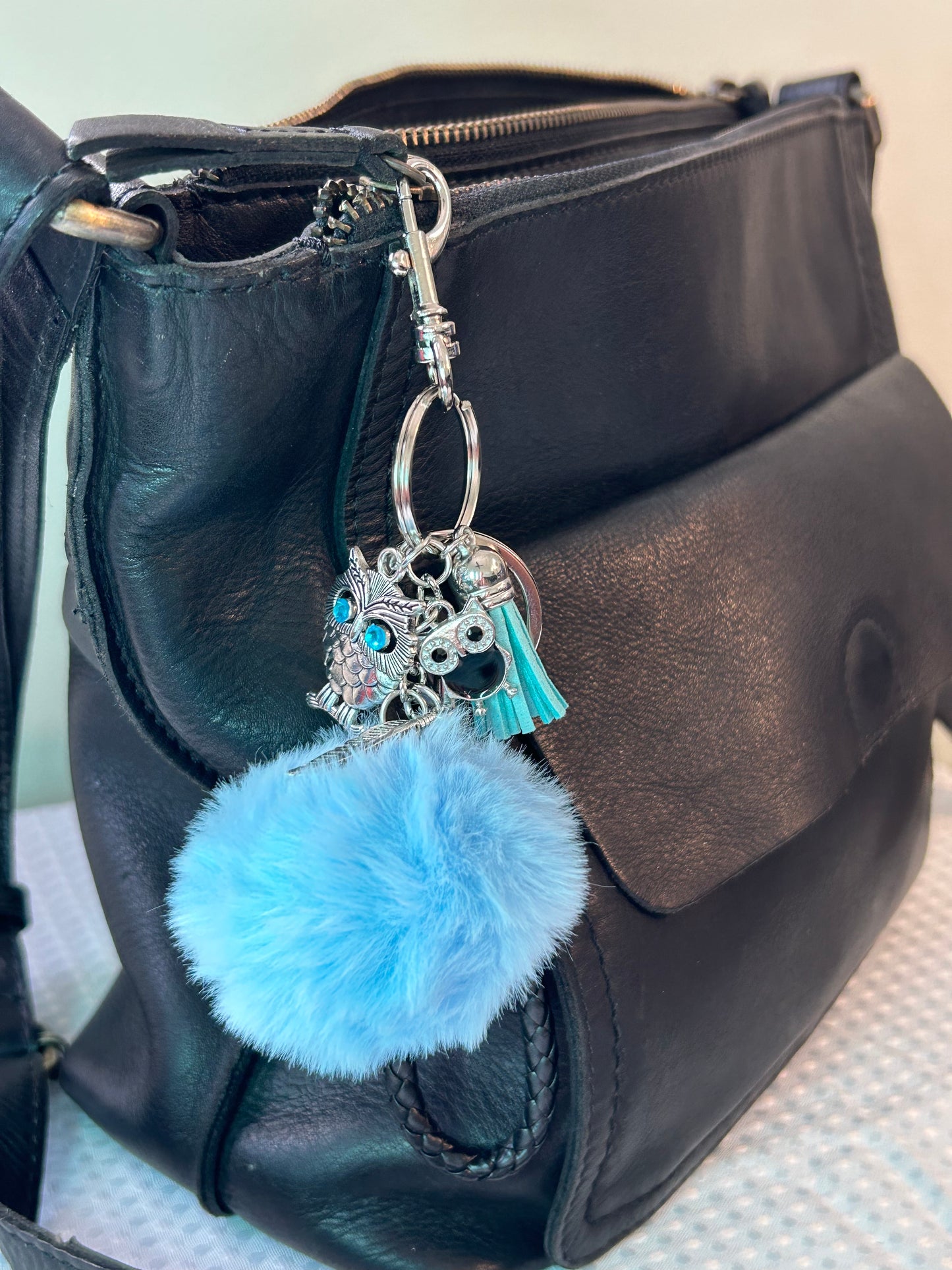 Adult key ring//bag  chain - brilliant blue - owl charm