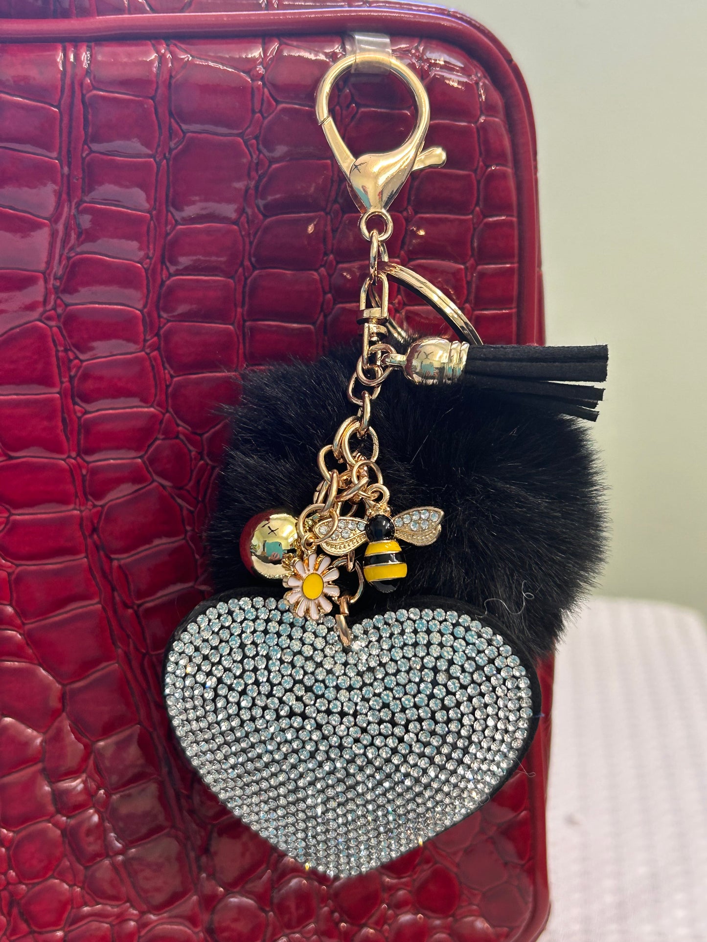 Adult key ring//bag chain - bumble bee -  black