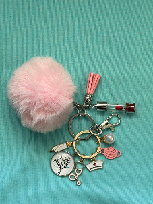 Adult key ring//bag chain - nurse - pink